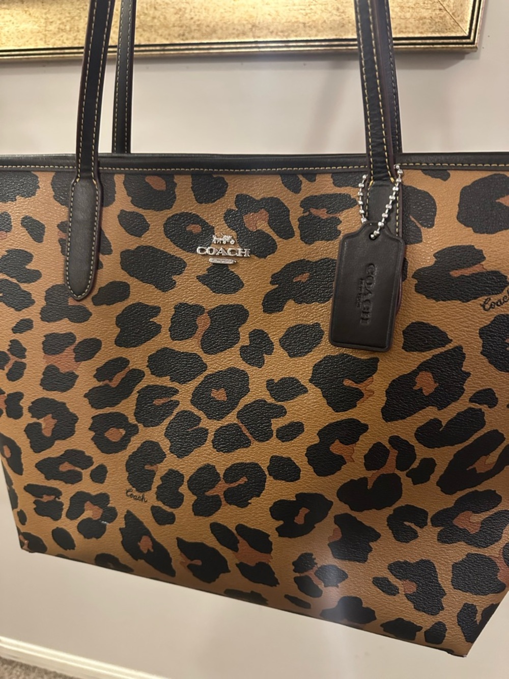Coach Brown and Black Leopard-Print Tote